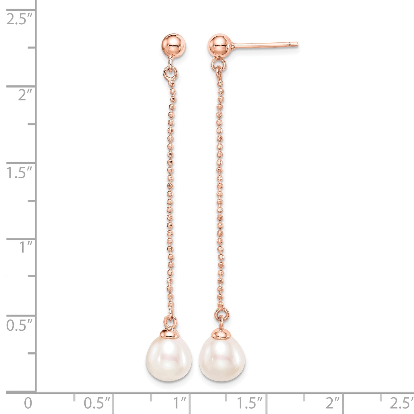 Sterling Silver Rose-tone 18k Flash Gold-plated 7-8mm White Rice Freshwater Cultured Pearl Post Dangle Earrings