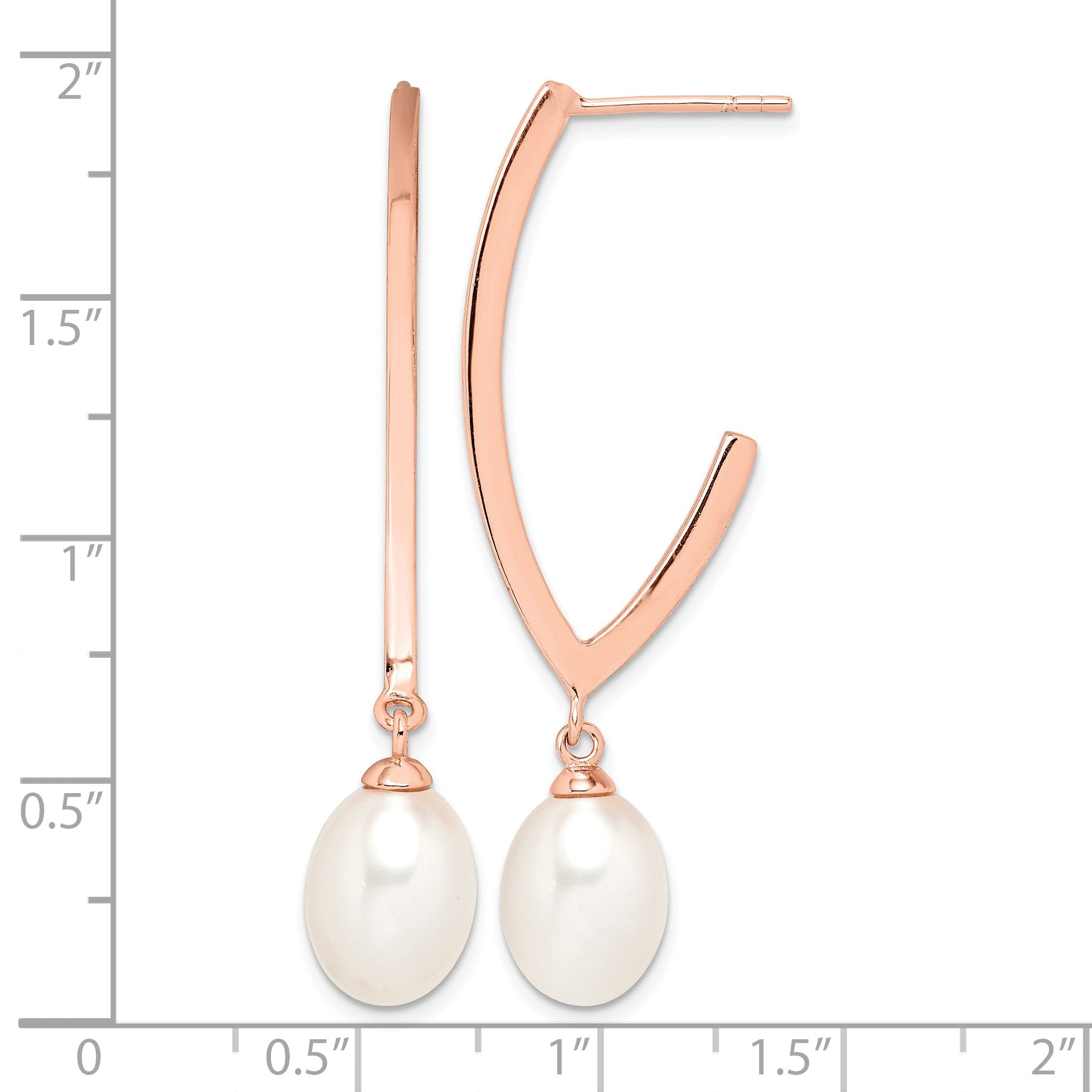 Sterling Silver Rose-tone 18k Flash Gold-plated 8-9mm White Rice Freshwater Cultured Pearl Post Dangle Earrings