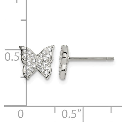 Sterling Silver CZ Butterfly Post Earrings