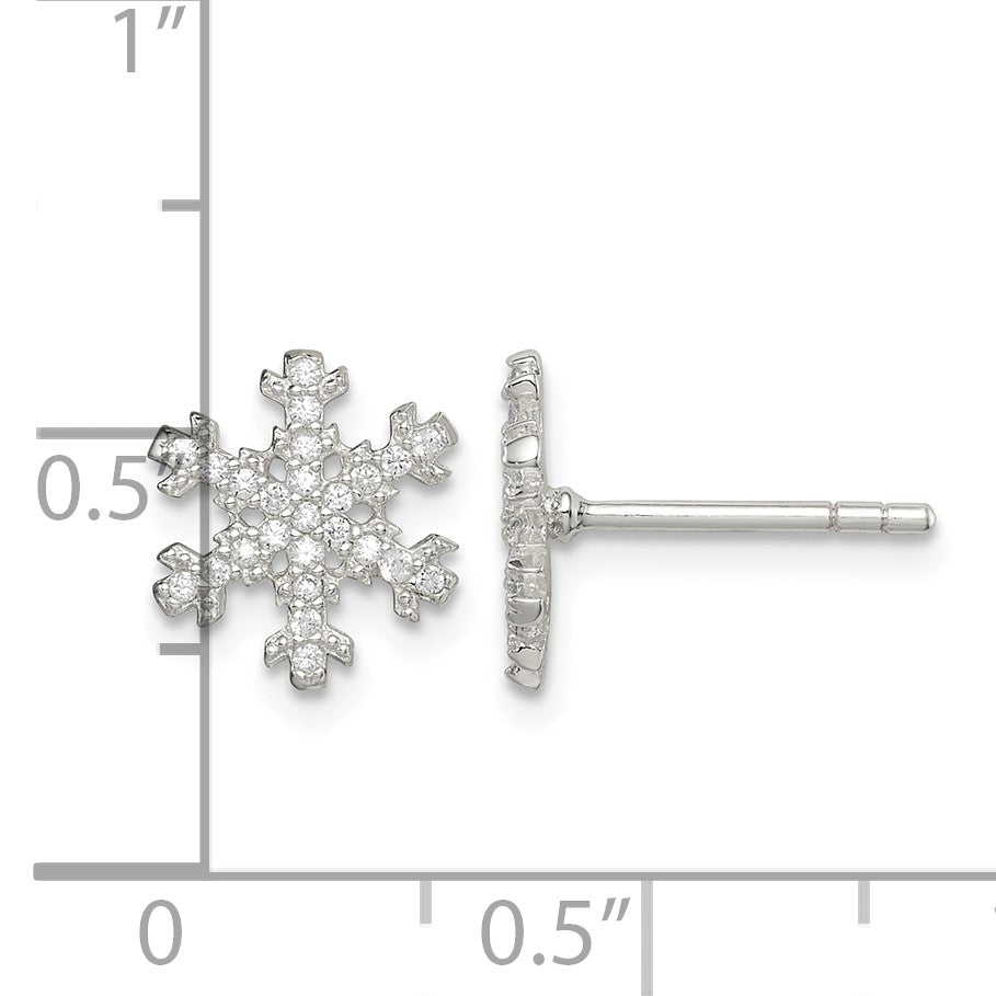 Sterling Silver CZ Snowflake Post Earrings