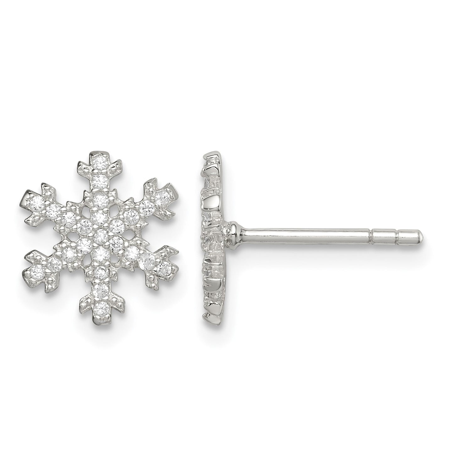 Sterling Silver CZ Snowflake Post Earrings