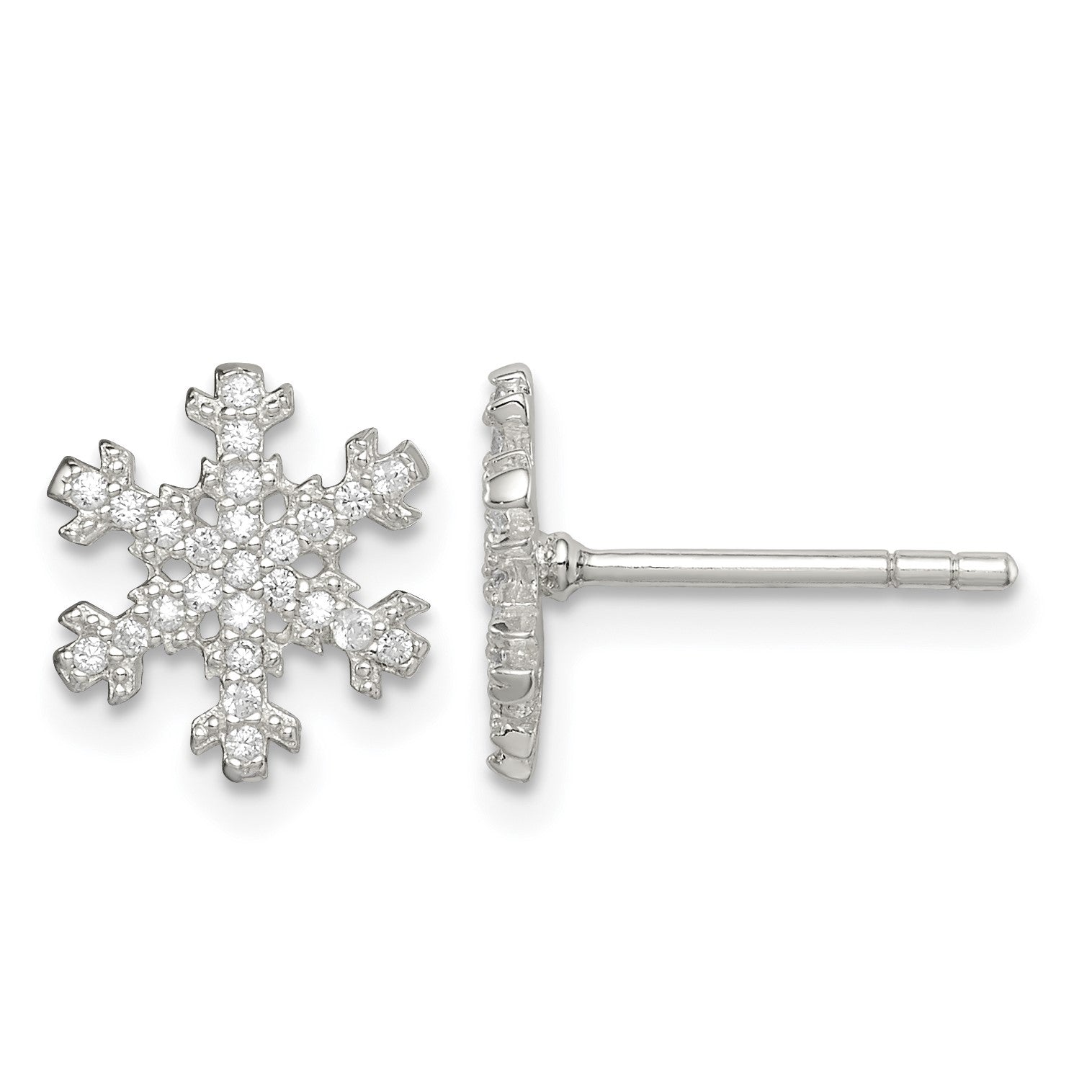 Sterling Silver CZ Snowflake Post Earrings