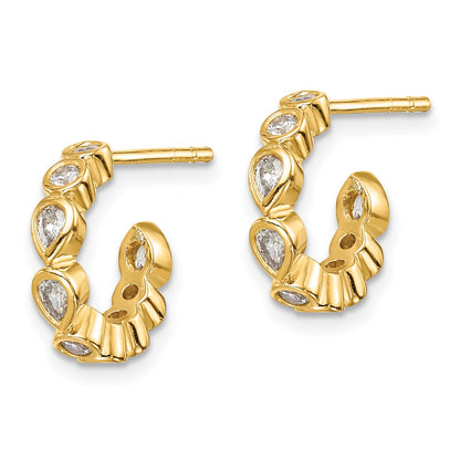 Sterling Silver Gold-tone CZ Post Hoop Earrings