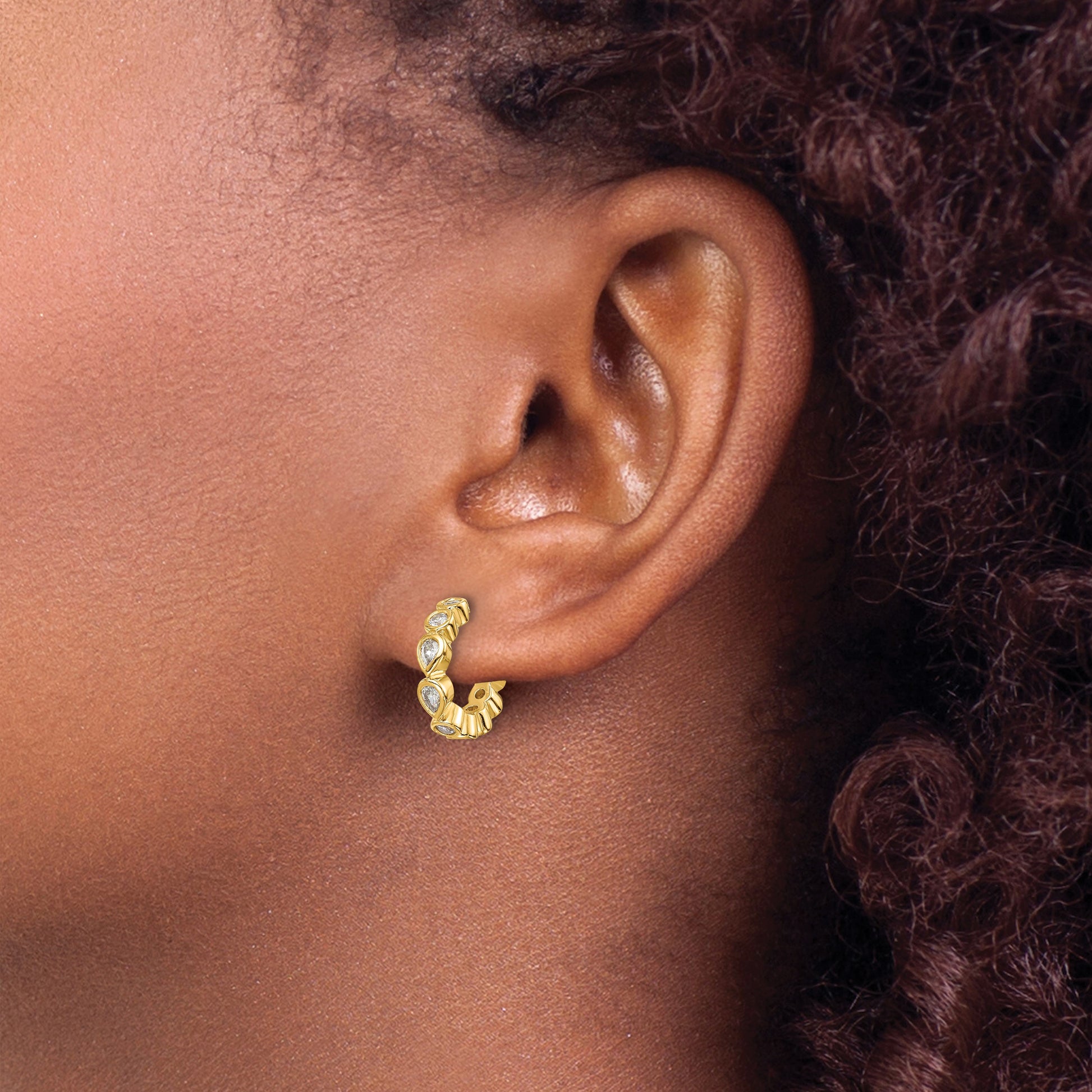 Sterling Silver Gold-tone CZ Post Hoop Earrings