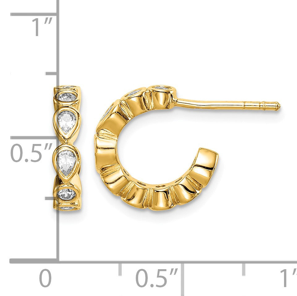 Sterling Silver Gold-tone CZ Post Hoop Earrings