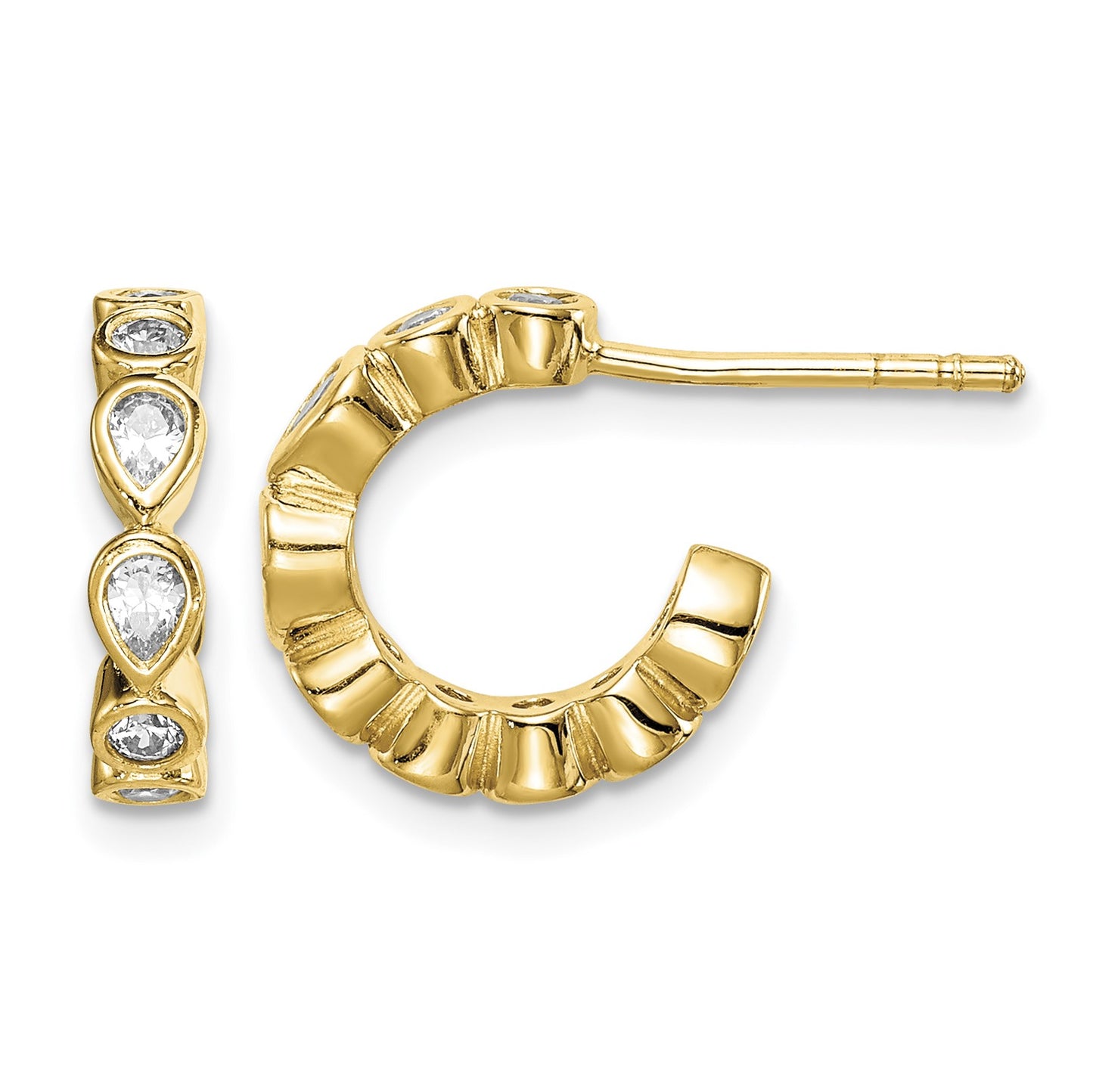 Sterling Silver Gold-tone CZ Post Hoop Earrings