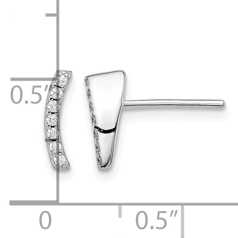 Sterling Silver Rhodium-plated Polished CZ Curved Wedge Post Earrings