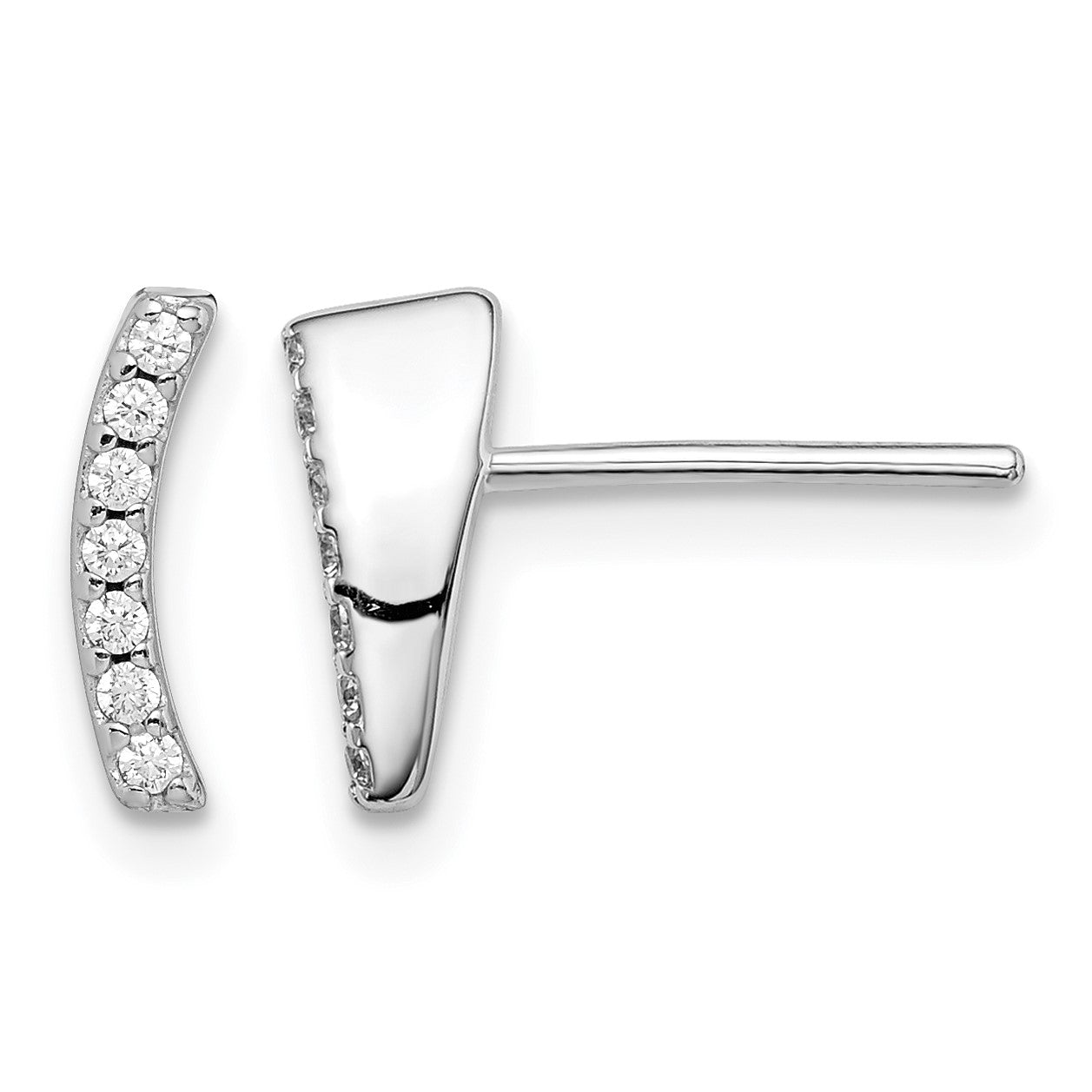Sterling Silver Rhodium-plated Polished CZ Curved Wedge Post Earrings