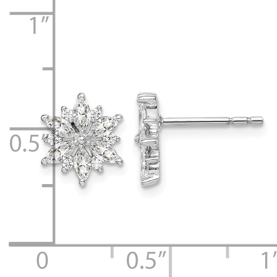 Sterling Silver Rhodium-plated Polished CZ Snowflake Post Earrings