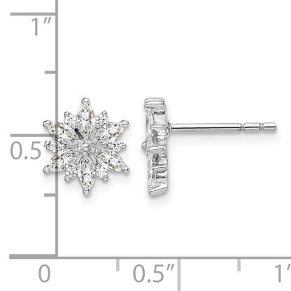 Sterling Silver Rhodium-plated Polished CZ Snowflake Post Earrings