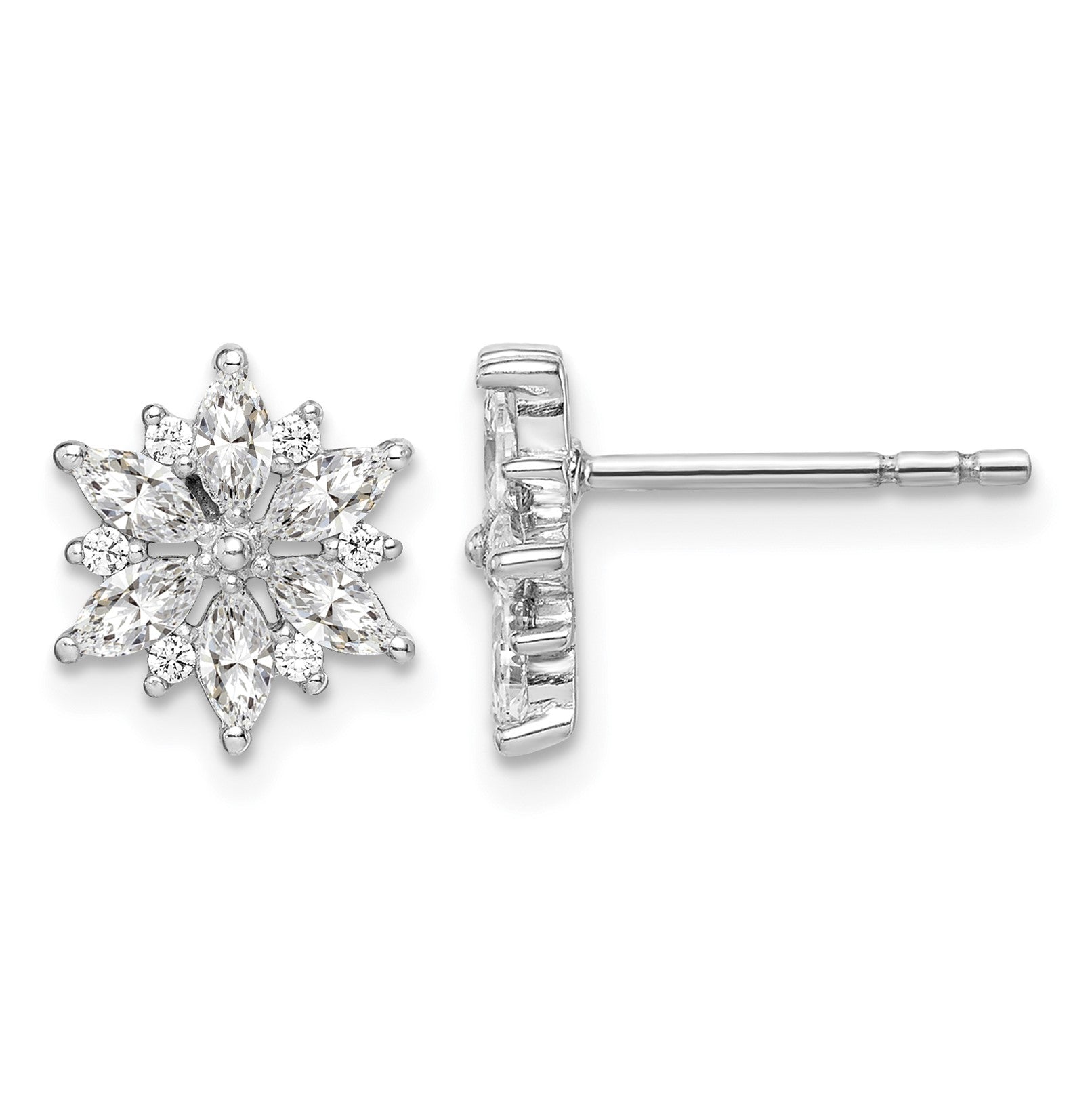 Sterling Silver Rhodium-plated Polished CZ Snowflake Post Earrings