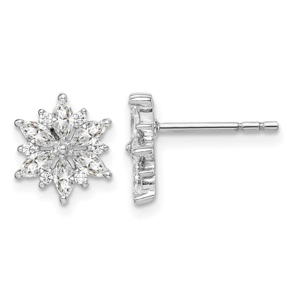 Sterling Silver Rhodium-plated Polished CZ Snowflake Post Earrings