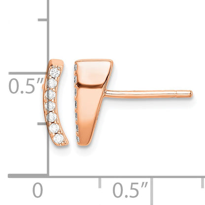 Sterling Silver Rose-tone Polished CZ Curved Wedge Post Earrings