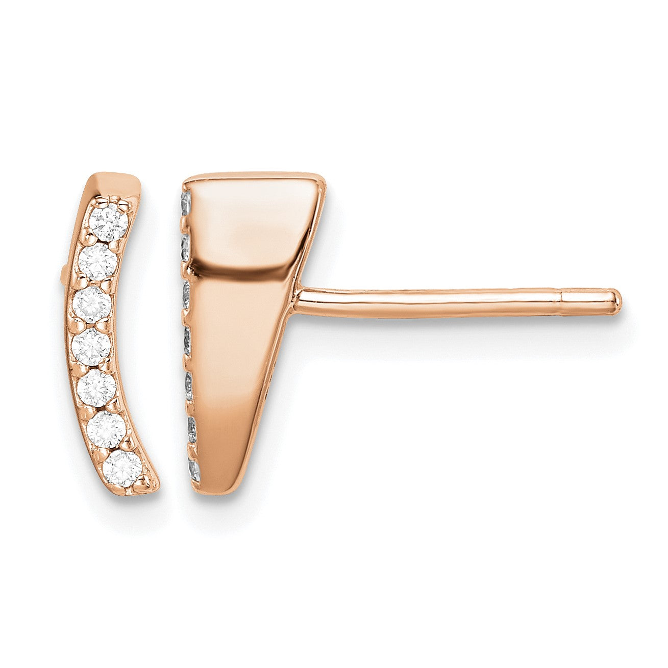 Sterling Silver Rose-tone Polished CZ Curved Wedge Post Earrings