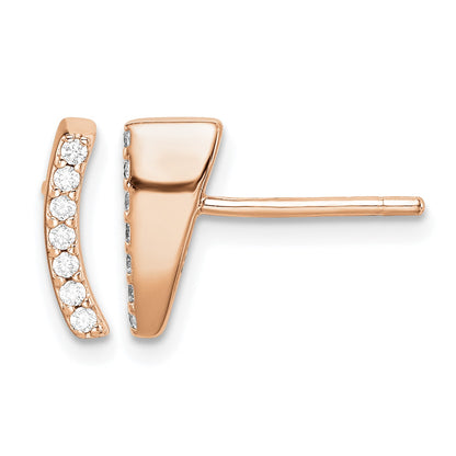 Sterling Silver Rose-tone Polished CZ Curved Wedge Post Earrings