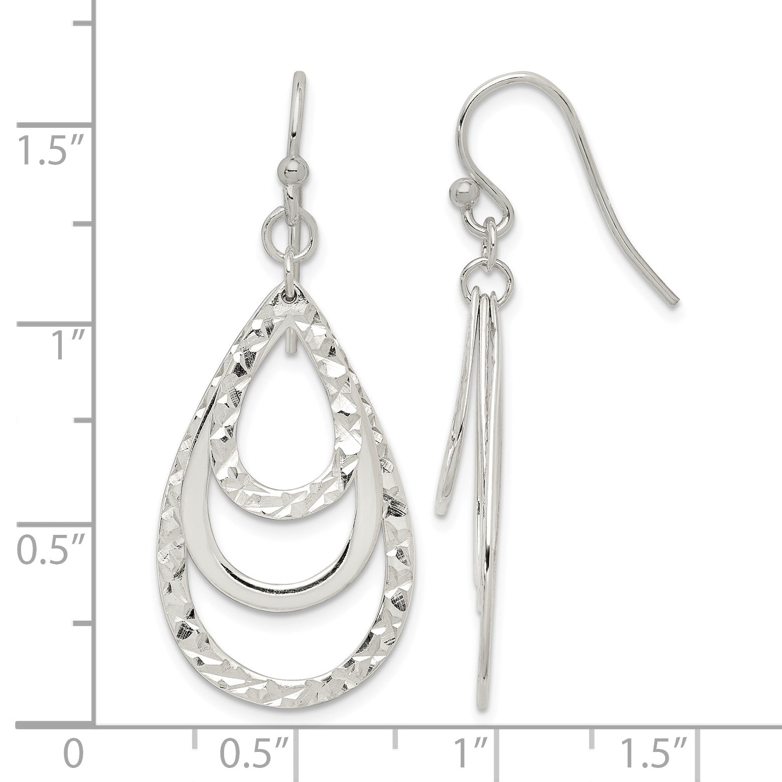 Sterling Silver Polished & Diamond-cut Triple Teardrop Dangle Earrings