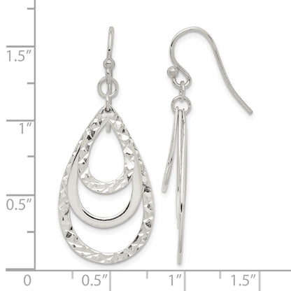 Sterling Silver Polished & Diamond-cut Triple Teardrop Dangle Earrings