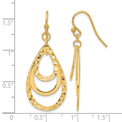 Sterling Silver Gold-tone Polished & Diamond-cut Triple Teardrop Dangle Ear