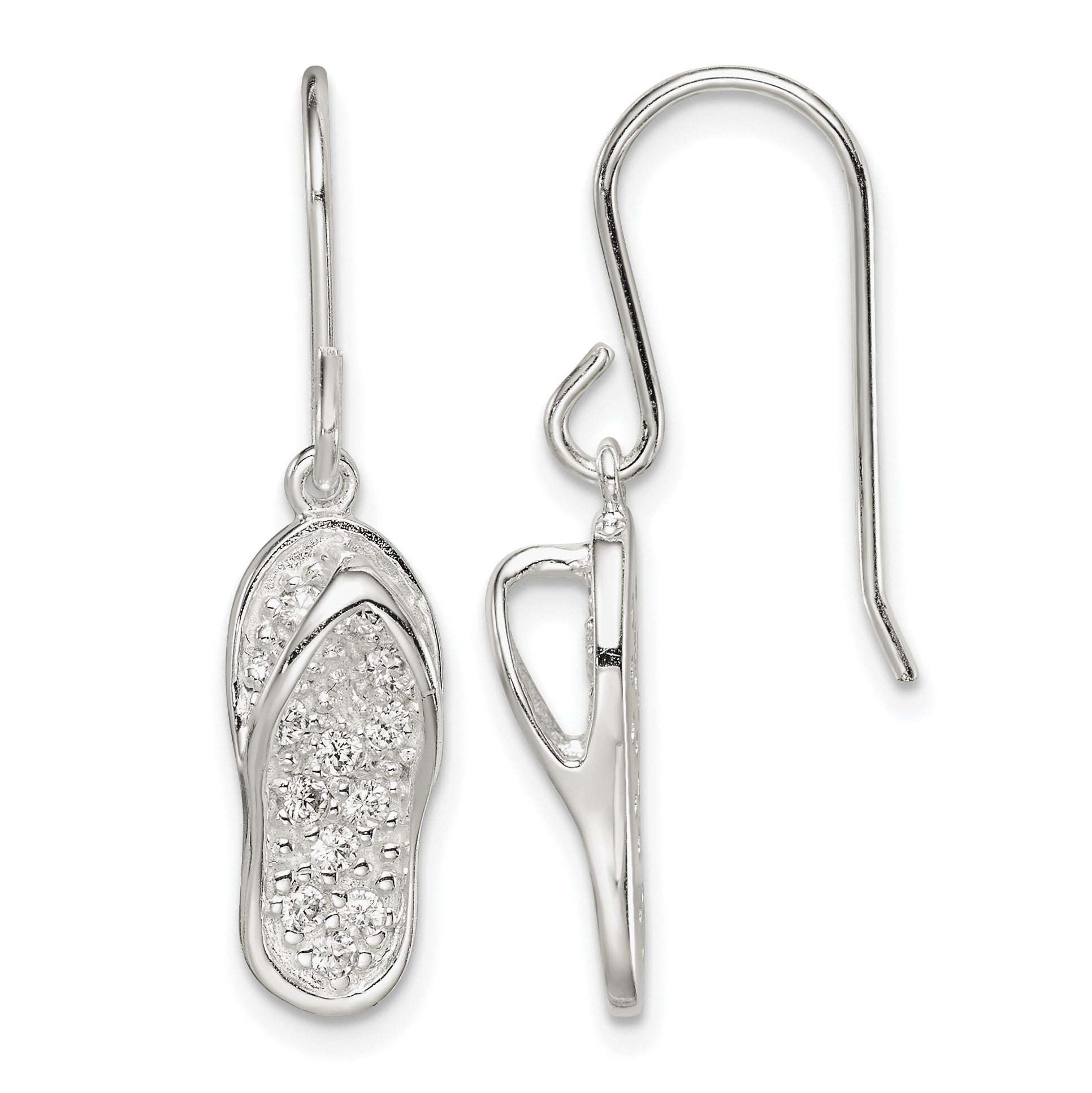 Sterling Silver CZ Flip-Flop Dangle Earrings