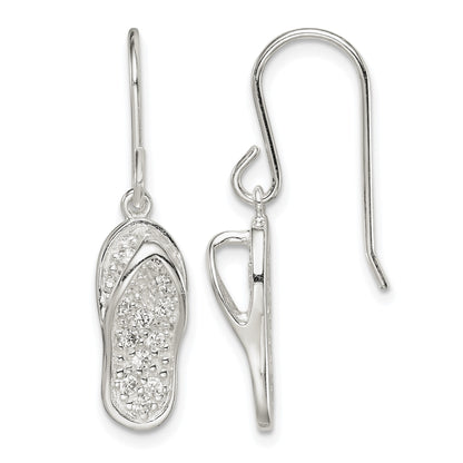 Sterling Silver CZ Flip-Flop Dangle Earrings