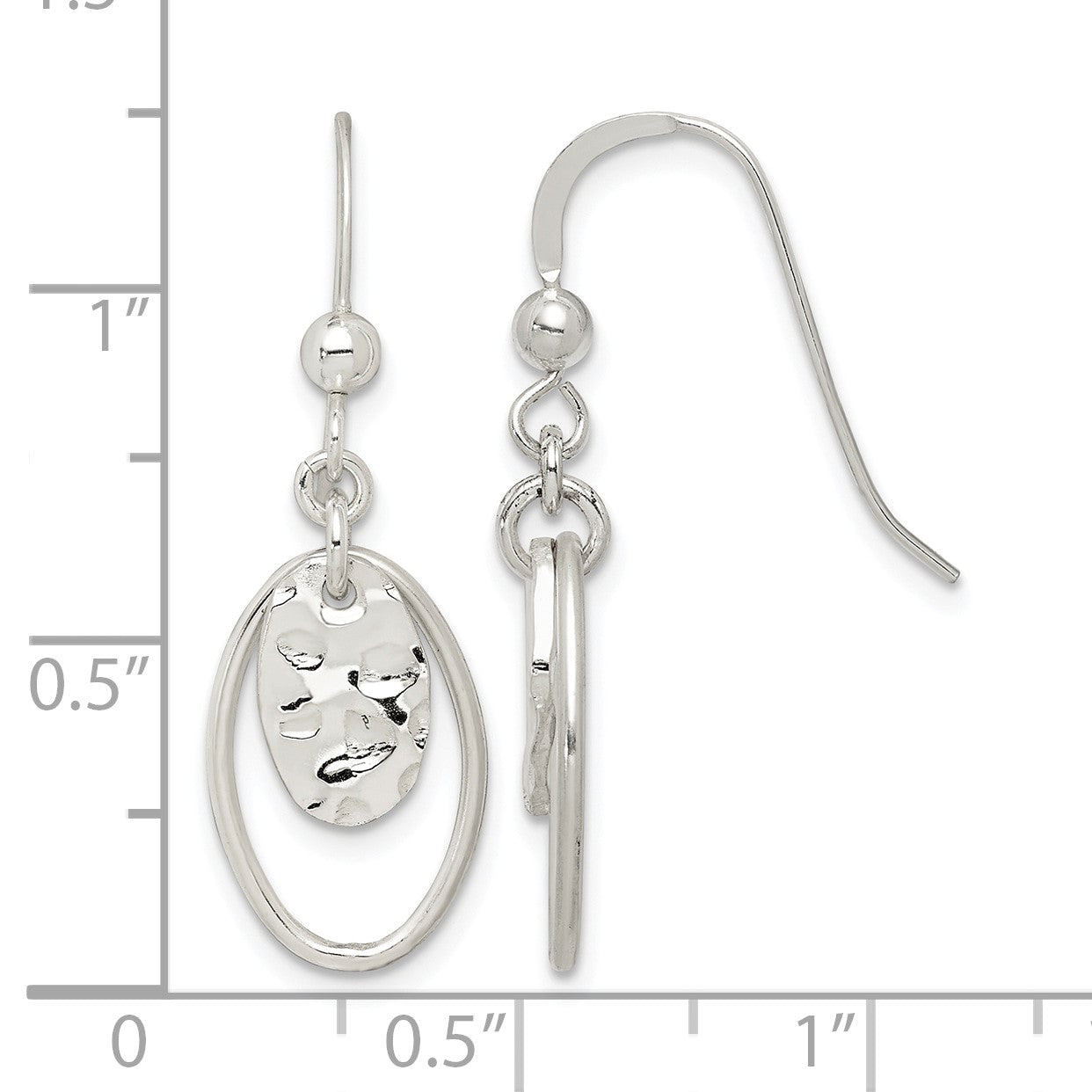 Sterling Silver Polished & Hammered Oval Dangle Earrings