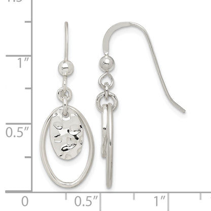 Sterling Silver Polished & Hammered Oval Dangle Earrings