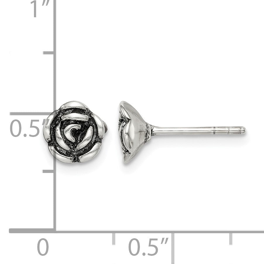 Sterling Silver Oxidized Flower Post Earrings
