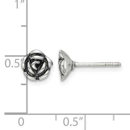 Sterling Silver Oxidized Flower Post Earrings