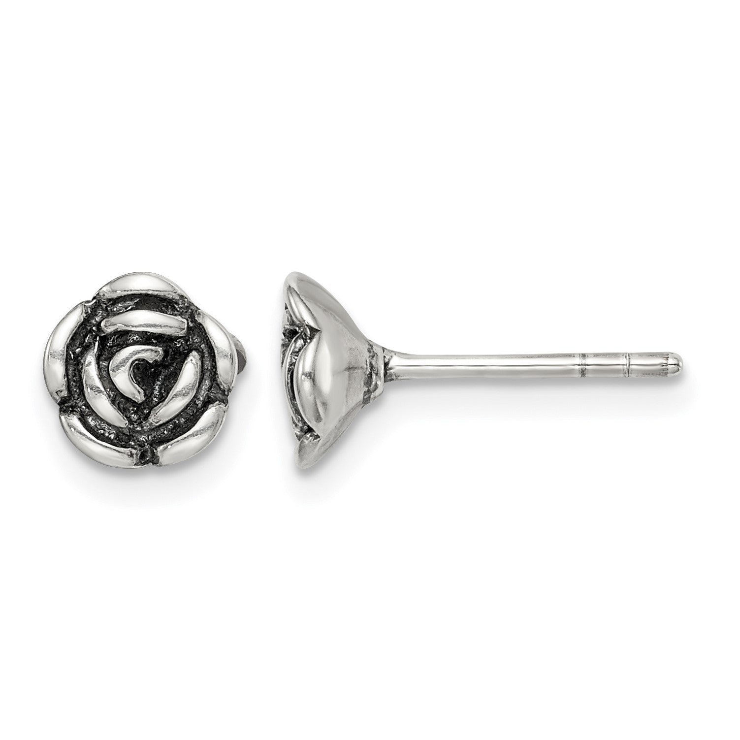 Sterling Silver Oxidized Flower Post Earrings