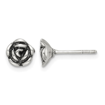 Sterling Silver Oxidized Flower Post Earrings