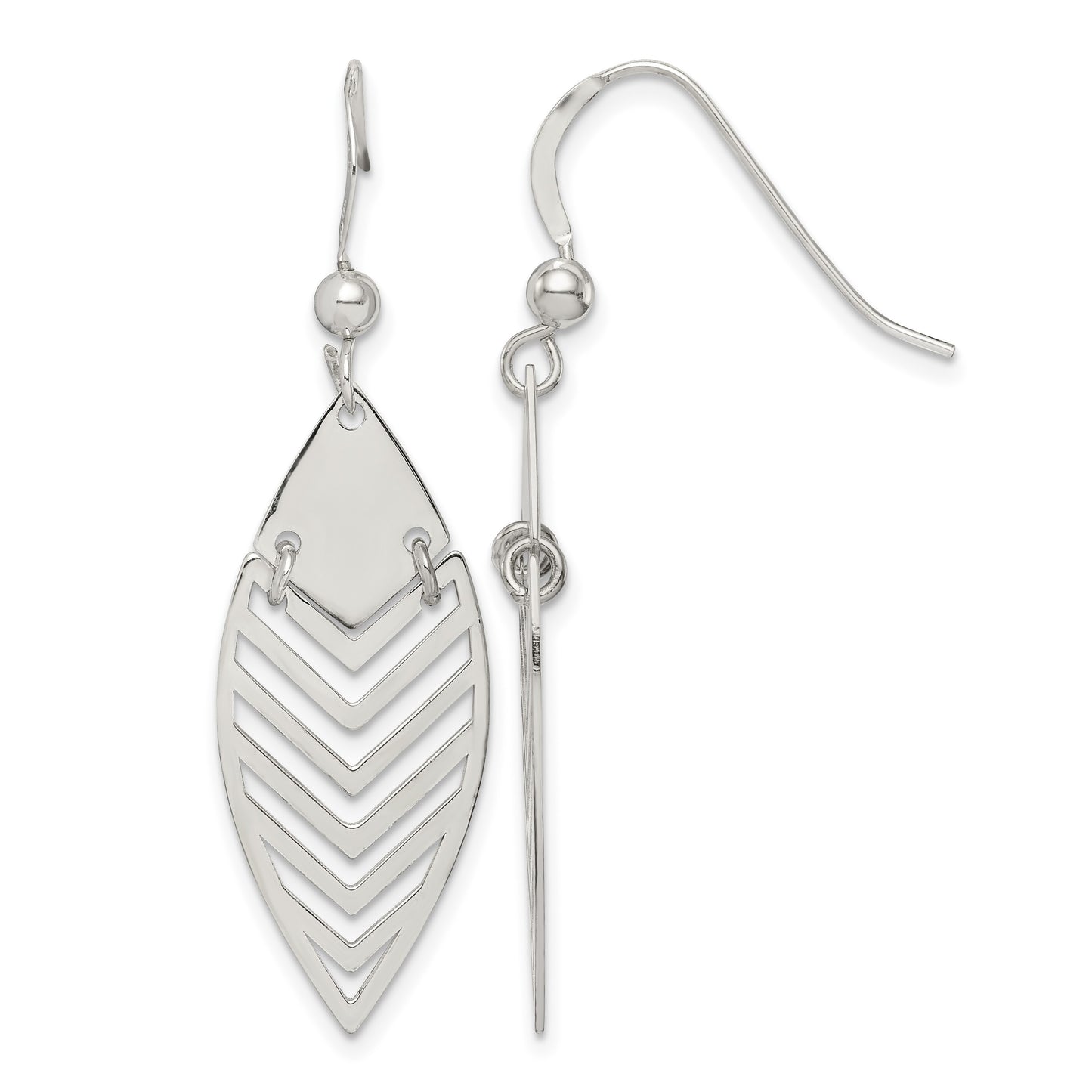 Sterling Silver Polished Leaf Dangle Earrings