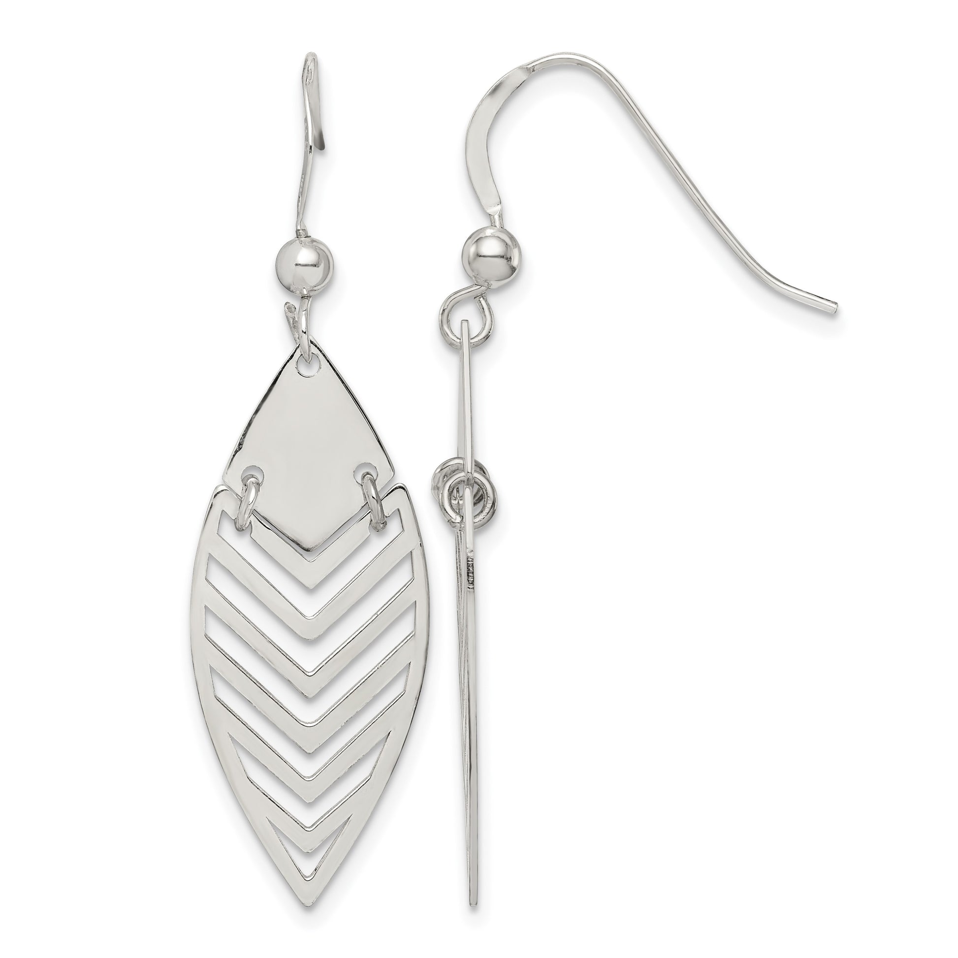 Sterling Silver Polished Leaf Dangle Earrings