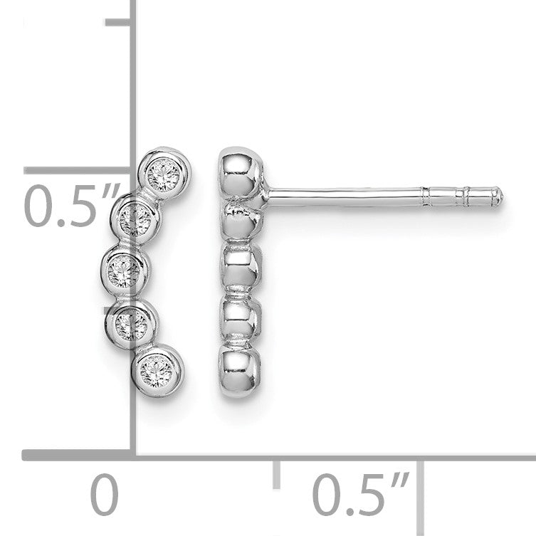 Sterling Silver Rhodium-plated Polished Five CZ Curved Post Earrings