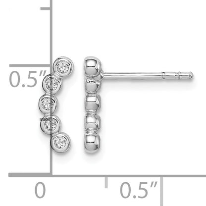 Sterling Silver Rhodium-plated Polished Five CZ Curved Post Earrings