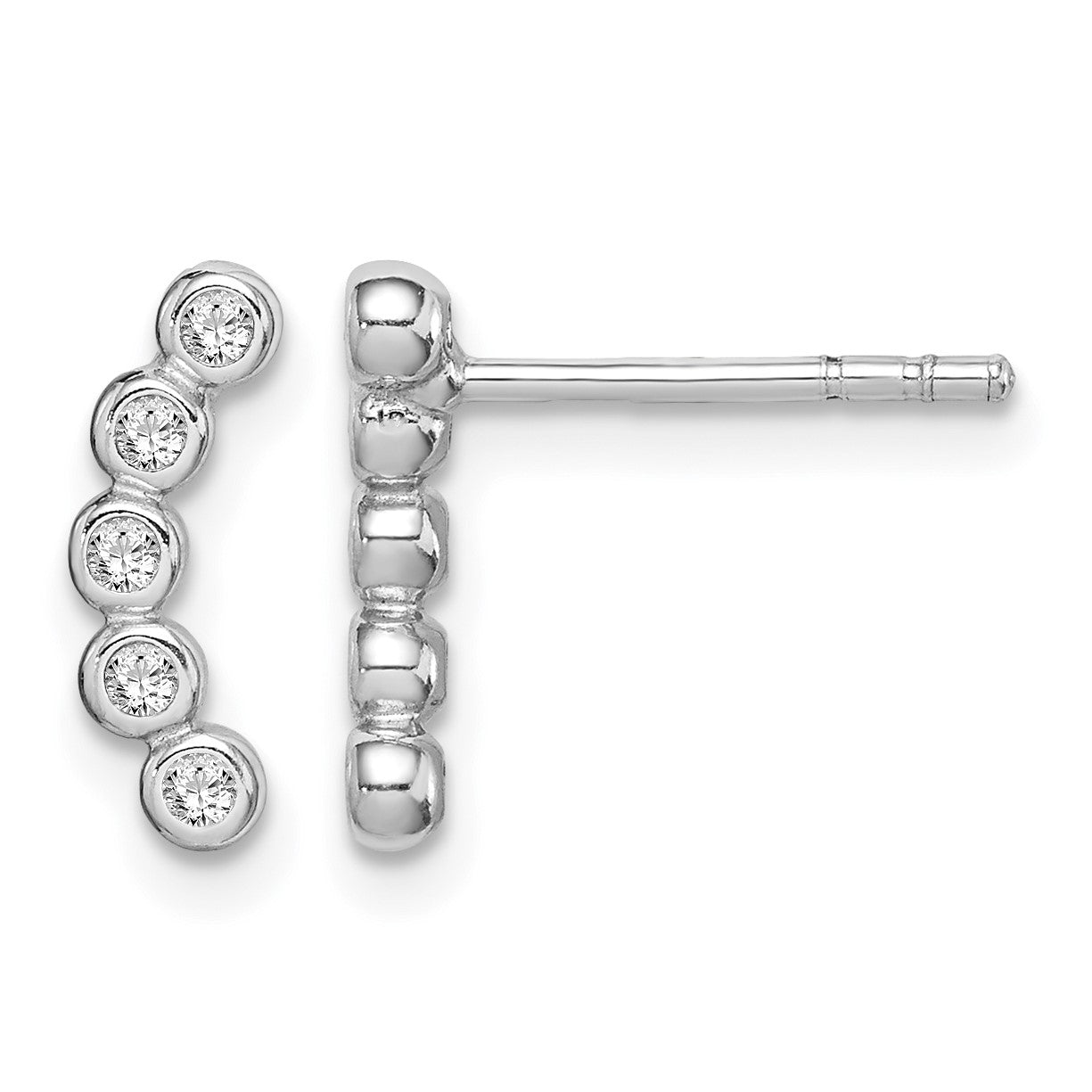Sterling Silver Rhodium-plated Polished Five CZ Curved Post Earrings