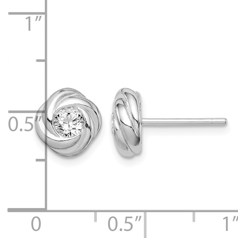 Sterling Silver Rhodium Plated CZ Knot Post Earrings