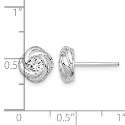 Sterling Silver Rhodium Plated CZ Knot Post Earrings