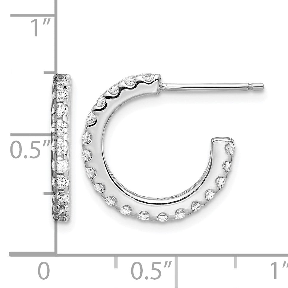 Sterling Silver Rhodium-Plated CZ J-Hoop Earrings
