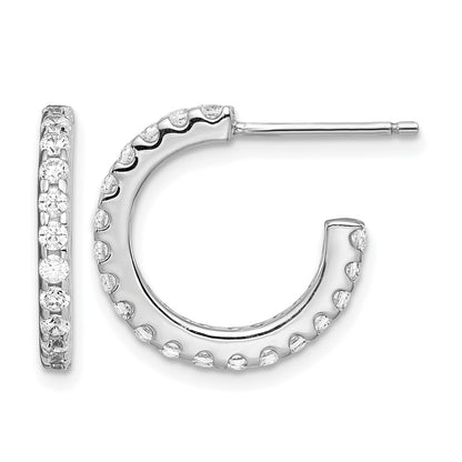 Sterling Silver Rhodium-Plated CZ J-Hoop Earrings
