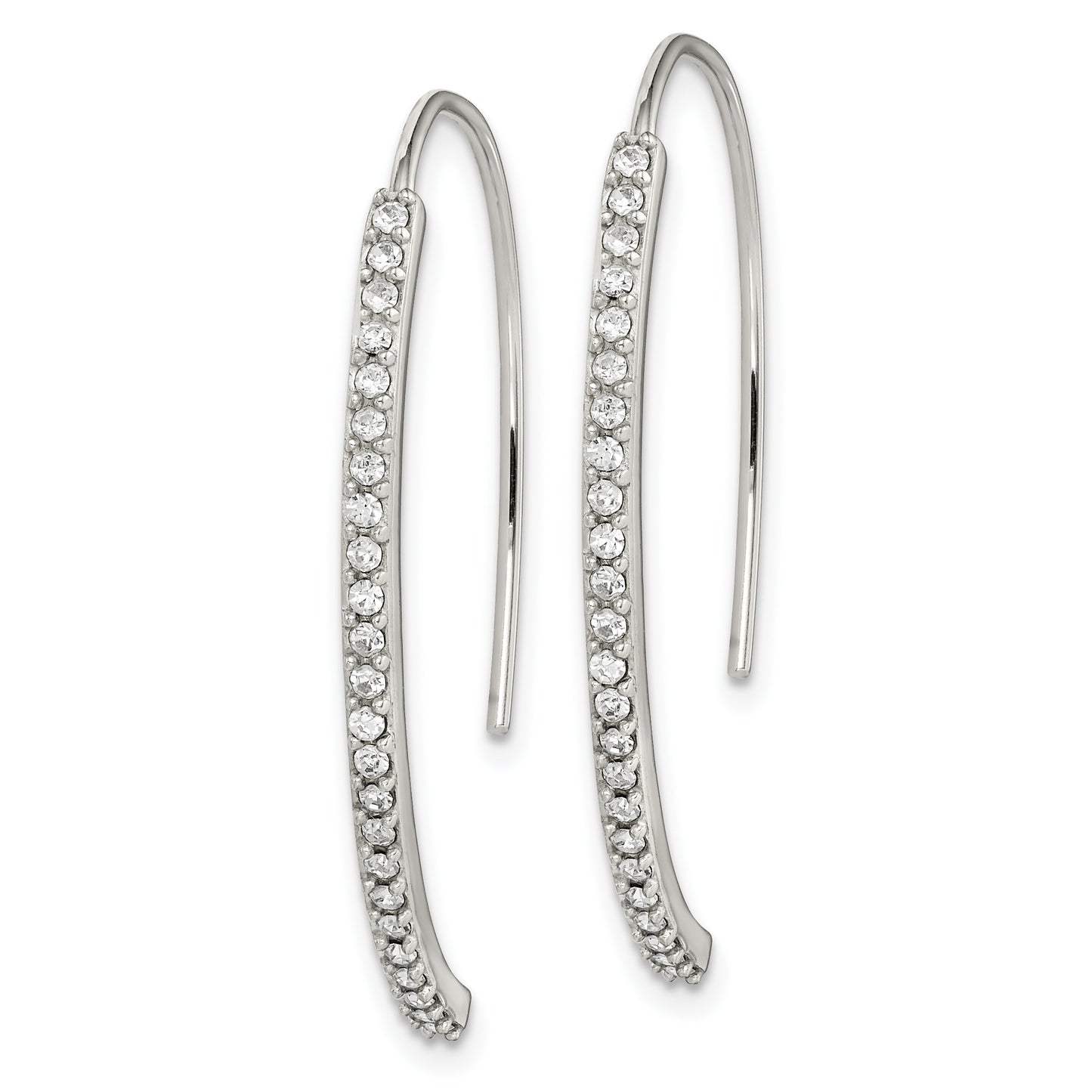 Sterling Silver Rhodium-plated Crystal Threader Dangle Earrings