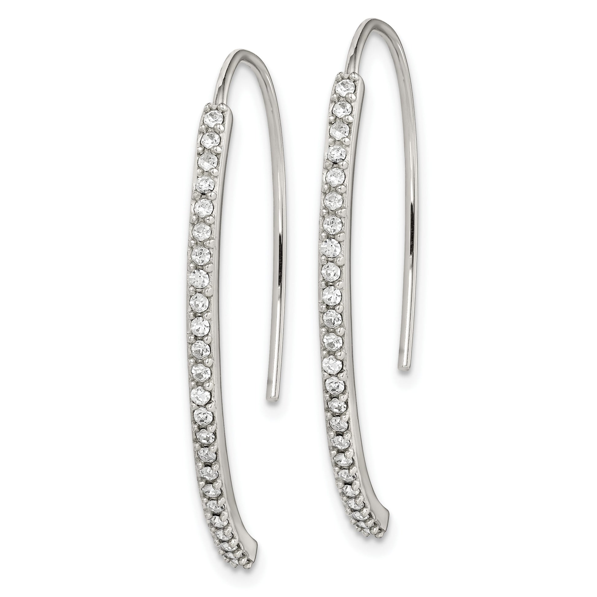 Sterling Silver Rhodium-plated Crystal Threader Dangle Earrings