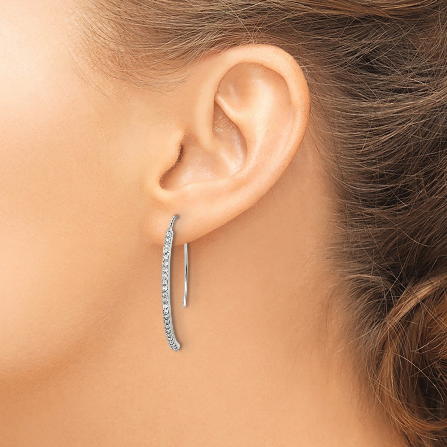 Sterling Silver Rhodium-plated Crystal Threader Dangle Earrings
