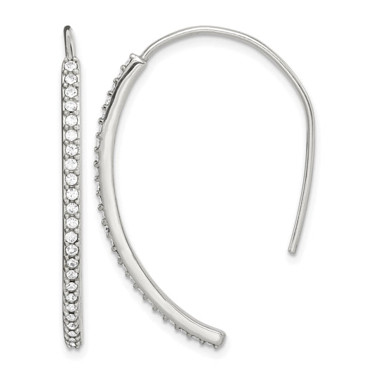 Sterling Silver Rhodium-plated Crystal Threader Dangle Earrings