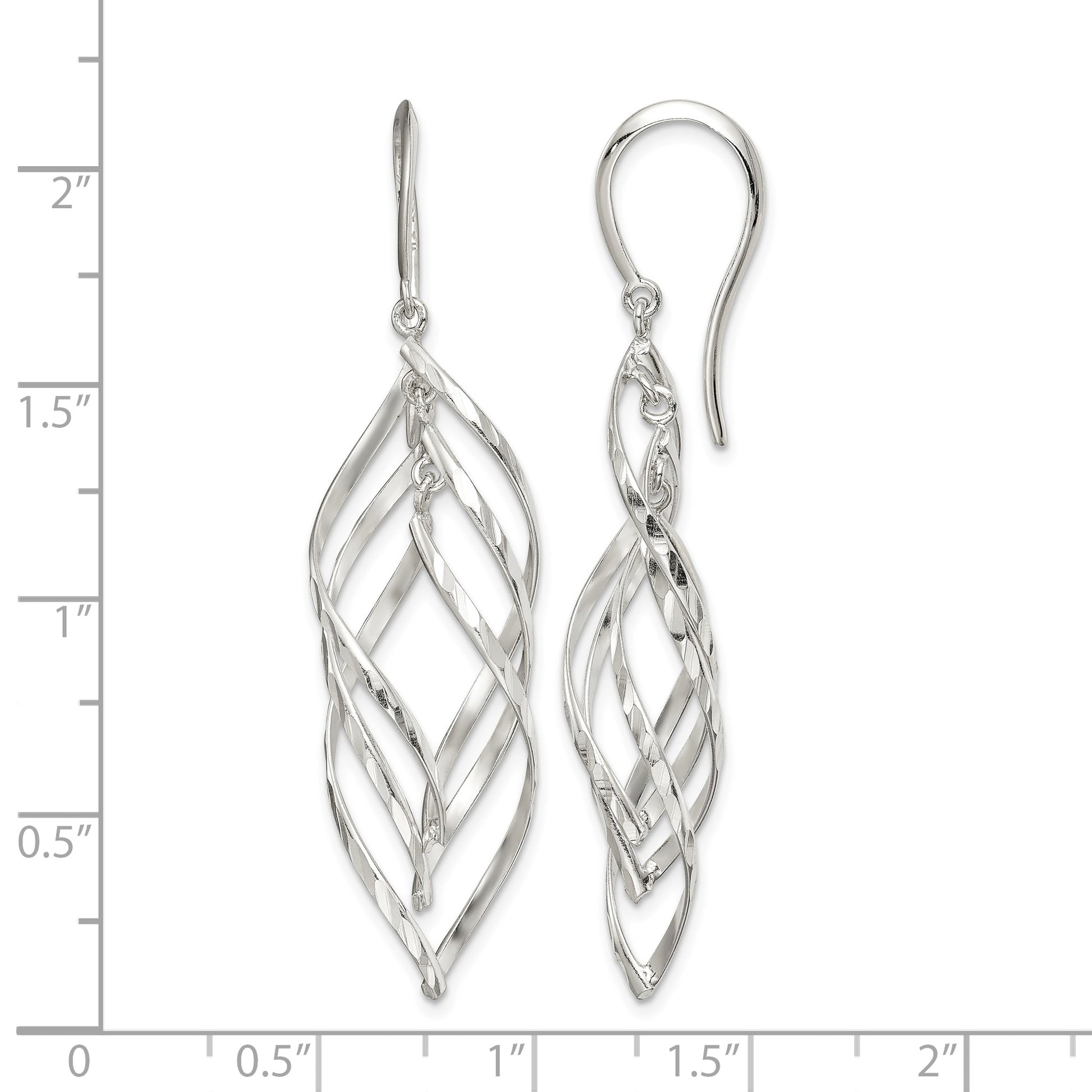 Sterling Silver Fancy Polished & Diamond-cut Twisted Dangle Earrings
