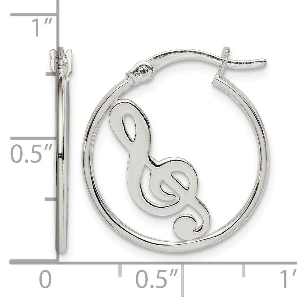 Sterling Silver Polished Music Note Hoop Earrings