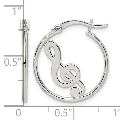 Sterling Silver Polished Music Note Hoop Earrings
