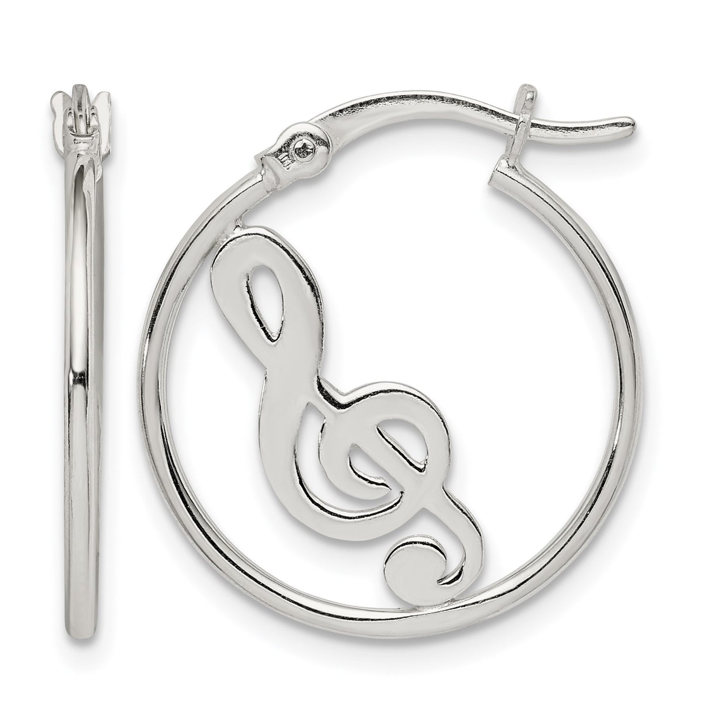 Sterling Silver Polished Music Note Hoop Earrings