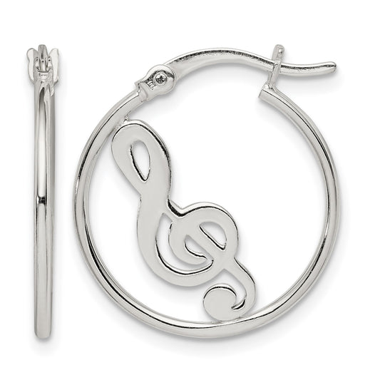 Sterling Silver Polished Music Note Hoop Earrings