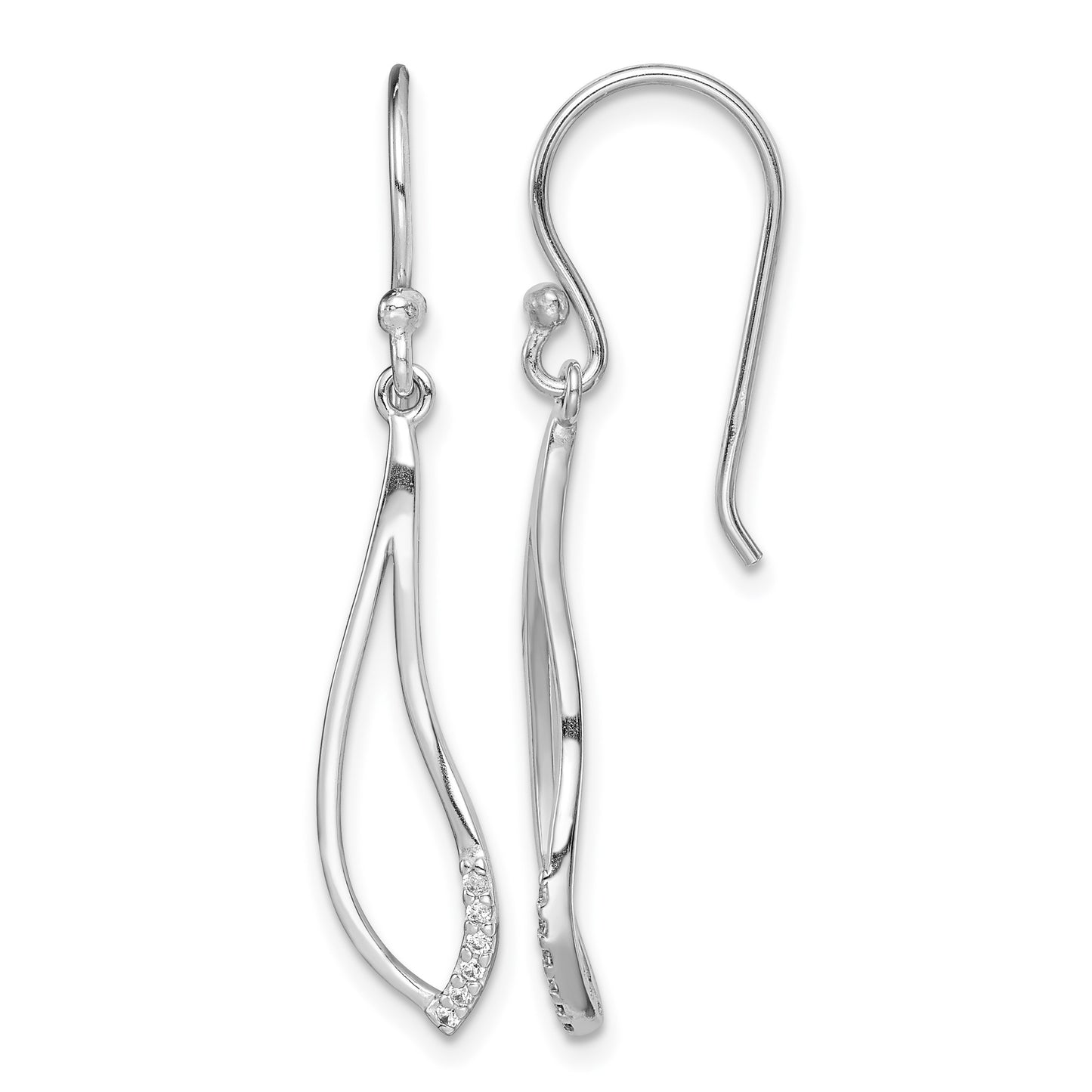 Sterling Silver Rhodium-plated Polished CZ Dangle Earrings