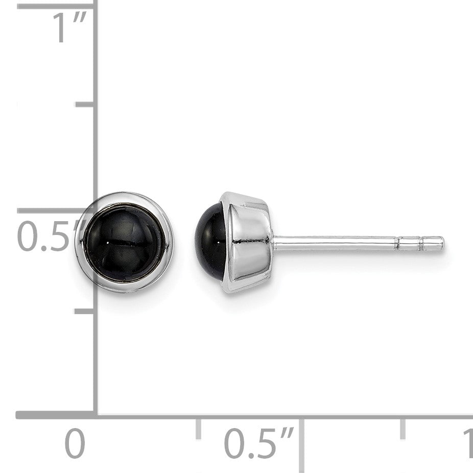 Sterling Silver Rhodium-plated Polished Onyx Round Bezel Stud Earrings